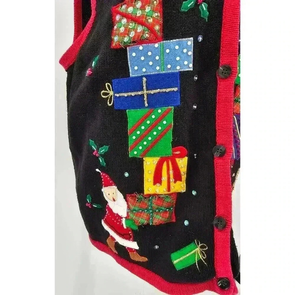 Bobbie Brooks Women's Size L Black Holiday Presents Sweater Vest - Picture 2 of 11